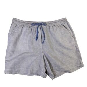 Talbots Womens Blue White Pinstripe Billy Linen Cotton Blend Pull On Shorts Sz L